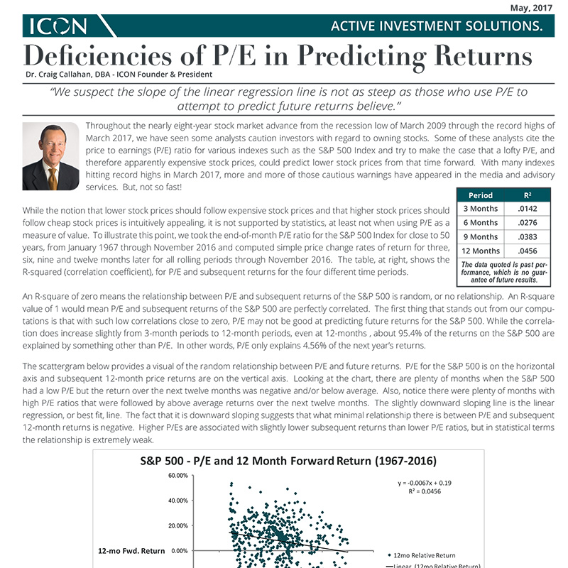 Deficiencies Of P E In Predicting Returns Icon Advisers